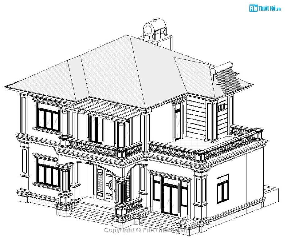 biệt thự,revit,nhà 2 tầng,biệt thự 2 tầng,nhà đẹp,tân cổ điển